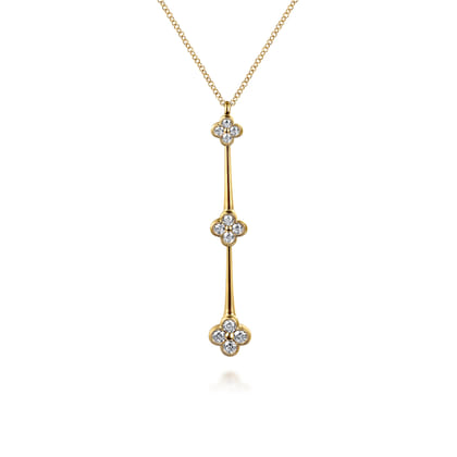 14K Yellow Gold Graduating Diamond Clover Vertical Bar Necklace
