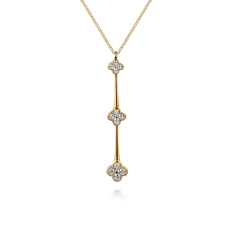 14K Yellow Gold Graduating Diamond Clover Vertical Bar Necklace - 0.5 ct - Shot 1