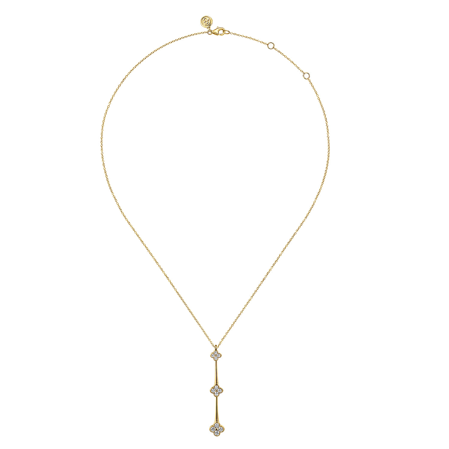 14K Yellow Gold Graduating Diamond Clover Vertical Bar Necklace - 0.5 ct - Shot 2