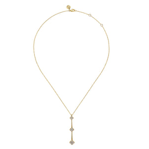 14K Yellow Gold Graduating Diamond Clover Vertical Bar Necklace