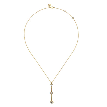 14K Yellow Gold Graduating Diamond Clover Vertical Bar Necklace