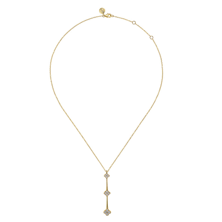 14K Yellow Gold Graduating Diamond Clover Vertical Bar Necklace - 0.5 ct - Shot 2