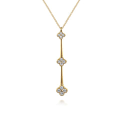 14K Yellow Gold Graduating Diamond Cluster Vertical Bar Necklace