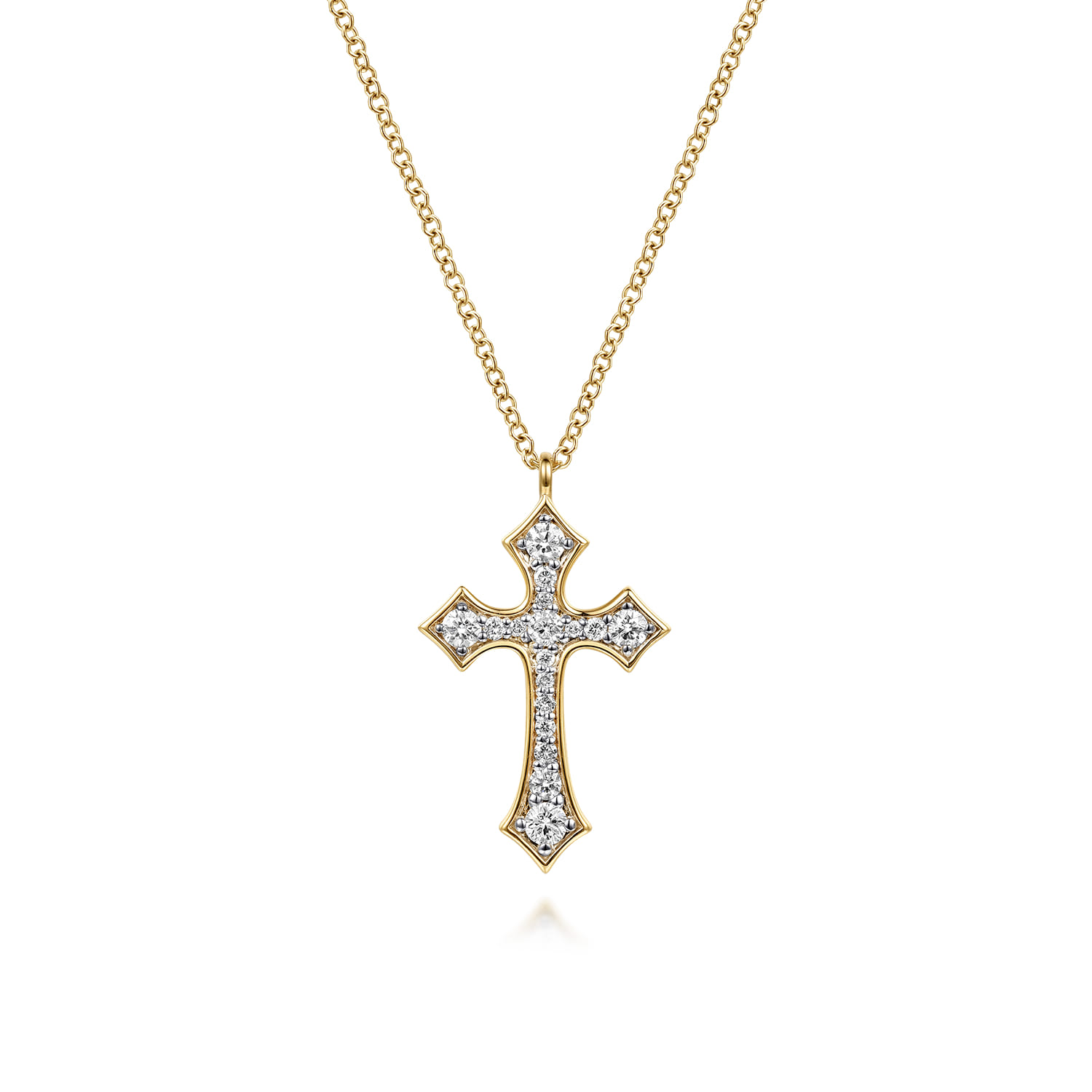 14K Yellow Gold Graduating Diamond Cross Necklace - 0.3 ct - Shot 1