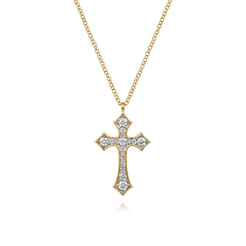 14K Yellow Gold Graduating Diamond Cross Necklace