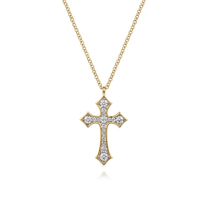 14K Yellow Gold Graduating Diamond Cross Necklace