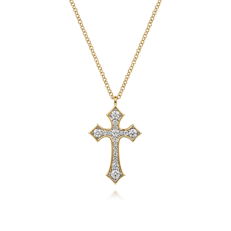 14K Yellow Gold Graduating Diamond Cross Necklace - 0.3 ct - Shot 1