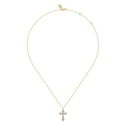 14K Yellow Gold Graduating Diamond Cross Necklace