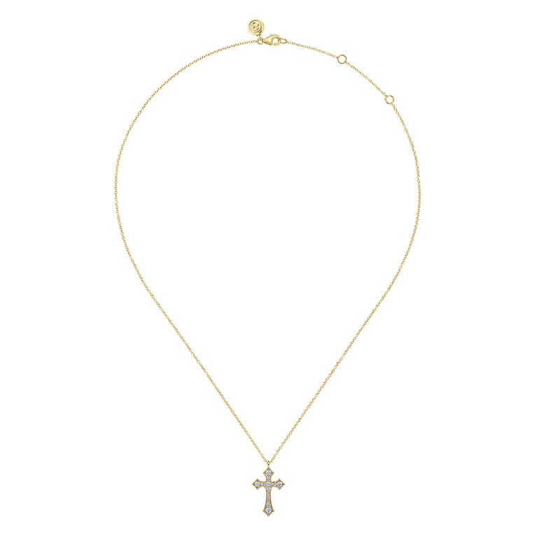 14K Yellow Gold Graduating Diamond Cross Necklace - 0.3 ct - Shot 2
