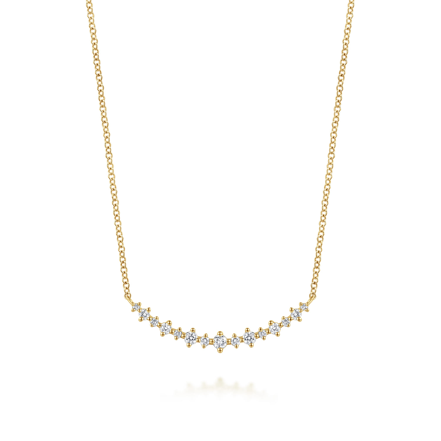 14K Yellow Gold Graduating Diamond Curved Bar Necklace - 0.25 ct - Shot 1