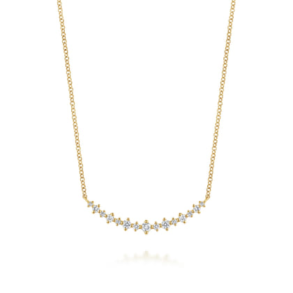 14K Yellow Gold Graduating Diamond Curved Bar Necklace