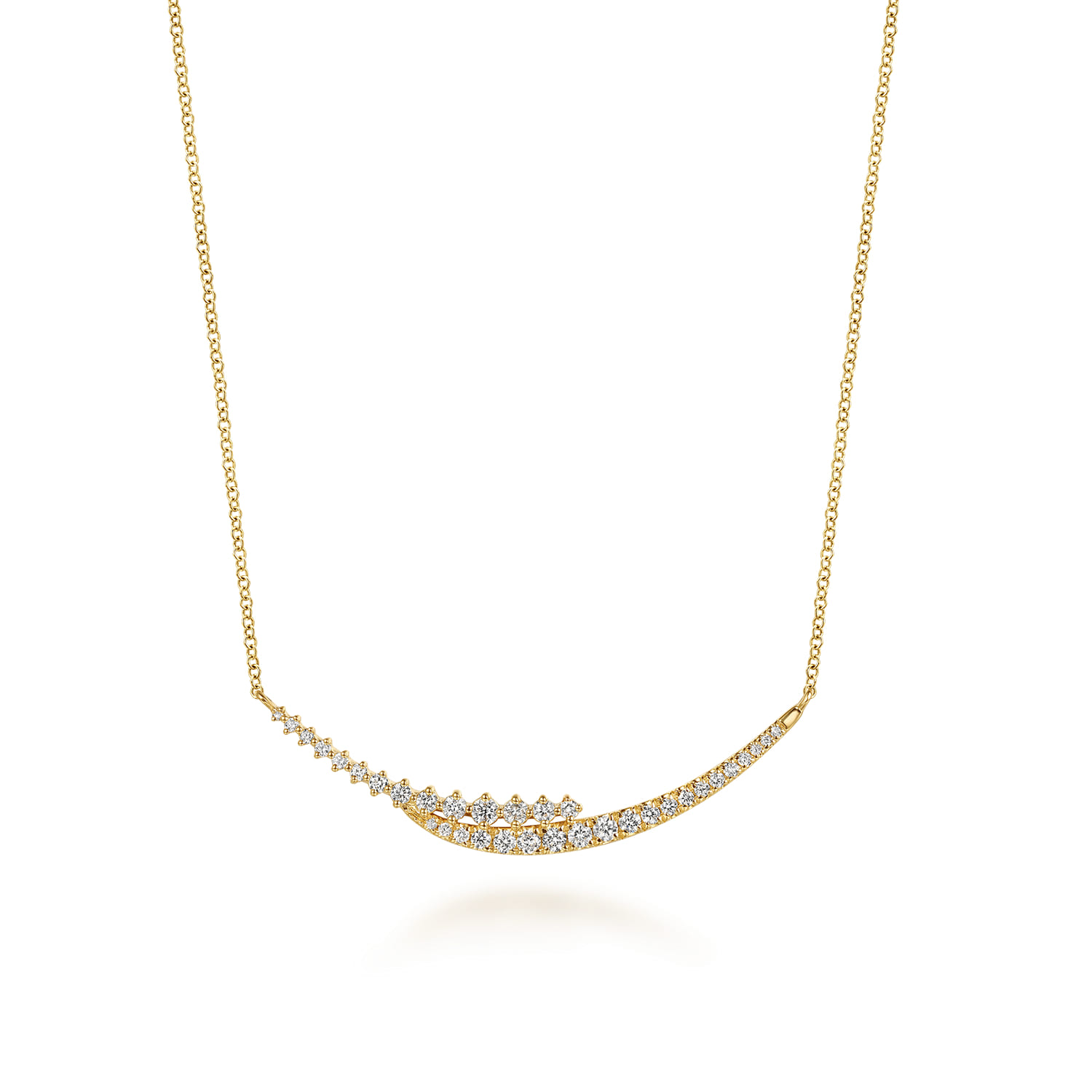 14K Yellow Gold Graduating Diamond Curved Bar Necklace - 0.5 ct - Shot 1