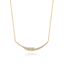 14K Yellow Gold Graduating Diamond Curved Bar Necklace