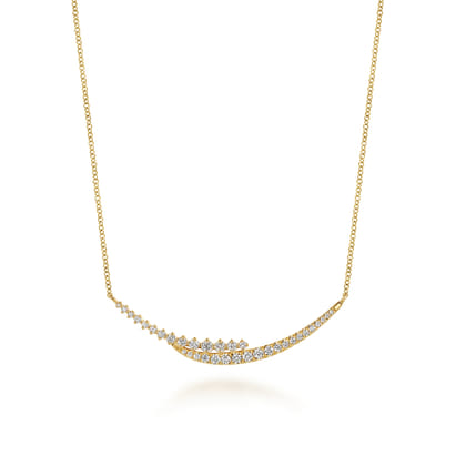 14K Yellow Gold Graduating Diamond Curved Bar Necklace