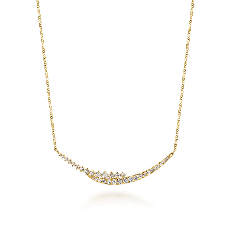 14K Yellow Gold Graduating Diamond Curved Bar Necklace - 0.5 ct - Shot 1
