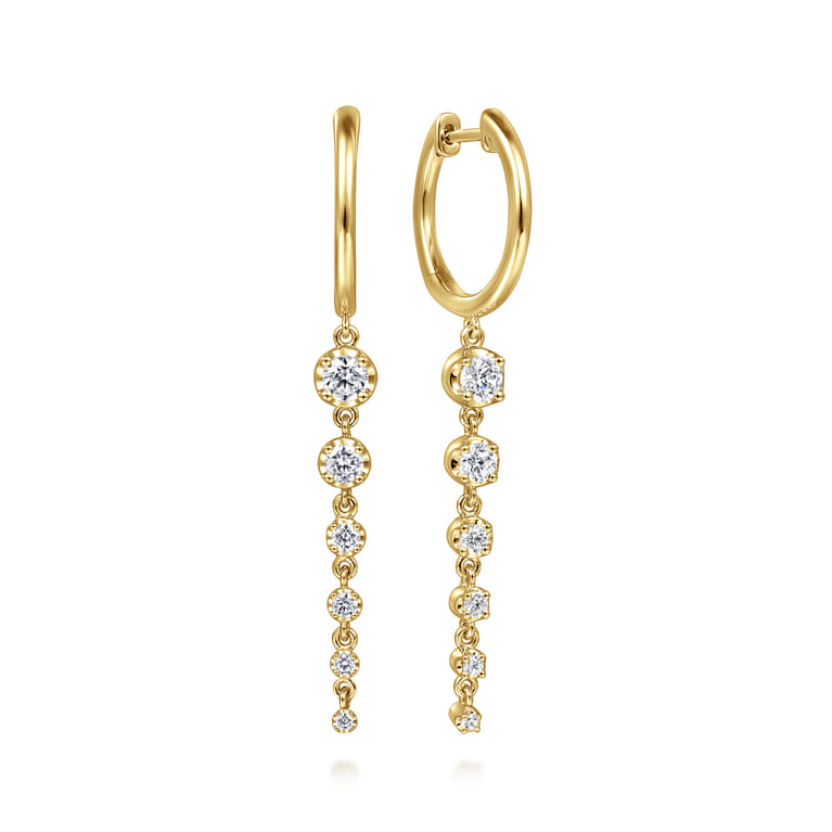 14K Yellow Gold Graduating Diamond Huggie Drop Earrings - 0.75 ct - Shot 1