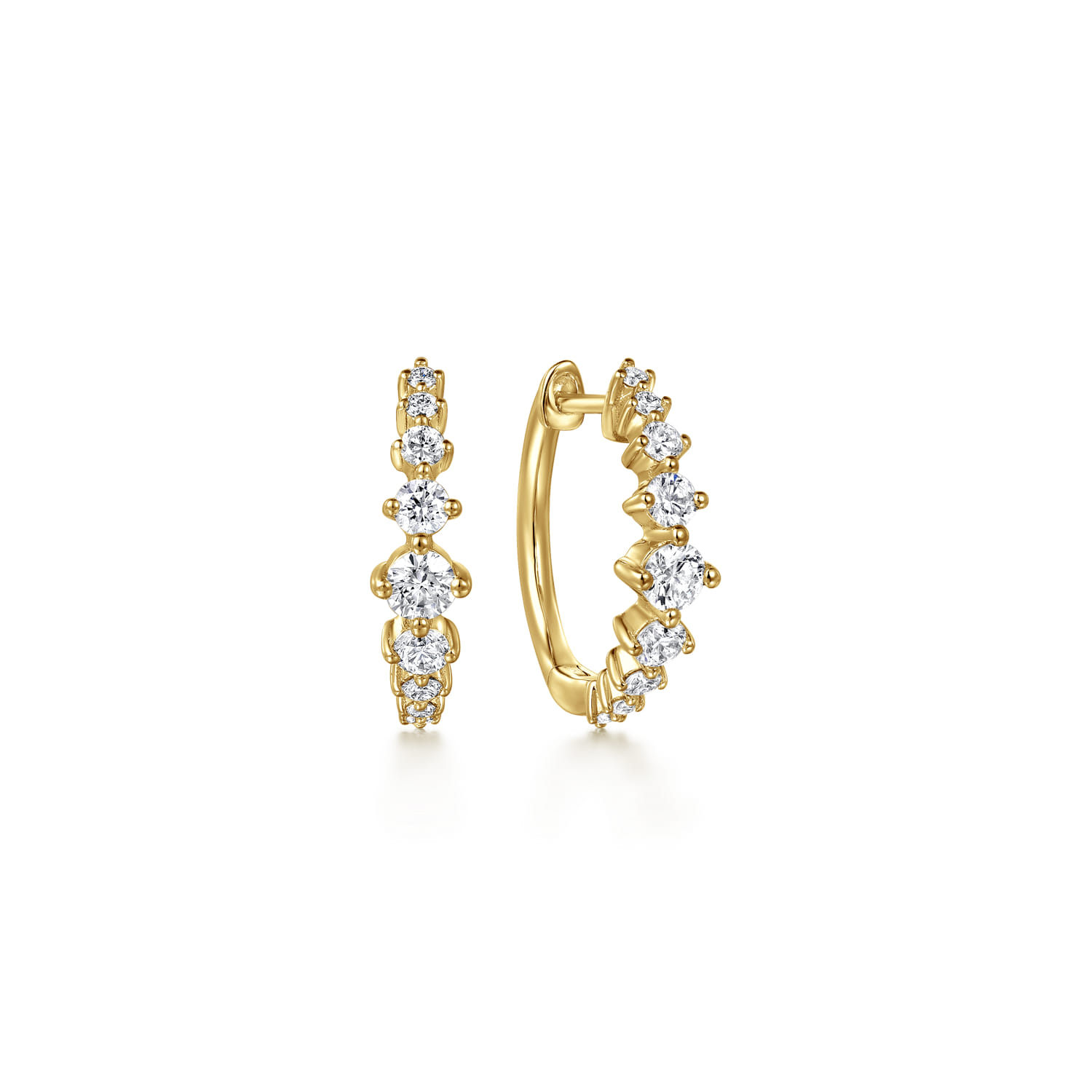 14K Yellow Gold Graduating Diamond Huggie Earrings - 0.52 ct - Shot 1