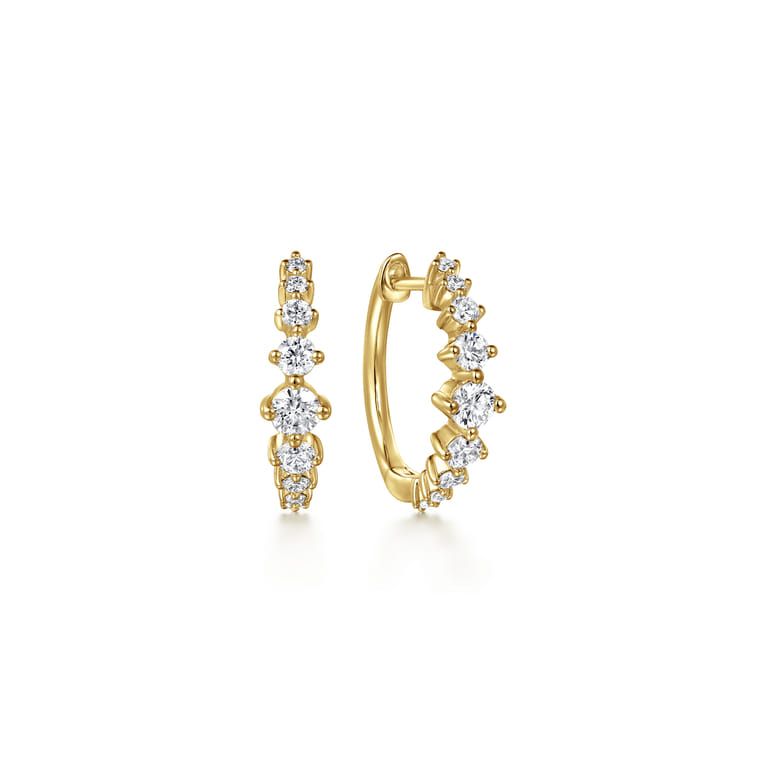 14K Yellow Gold Graduating Diamond Huggie Earrings - 0.52 ct - Shot 1