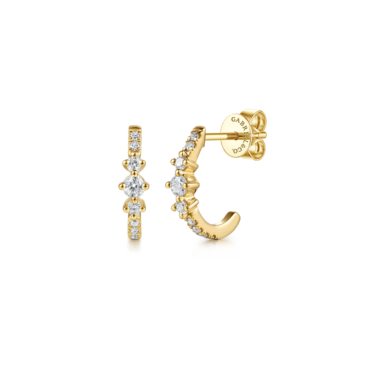14K Yellow Gold Graduating Diamond J Hoop Earrings - 0.25 ct - Shot 1