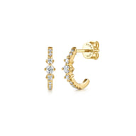 14K Yellow Gold Graduating Diamond J Hoop Earrings