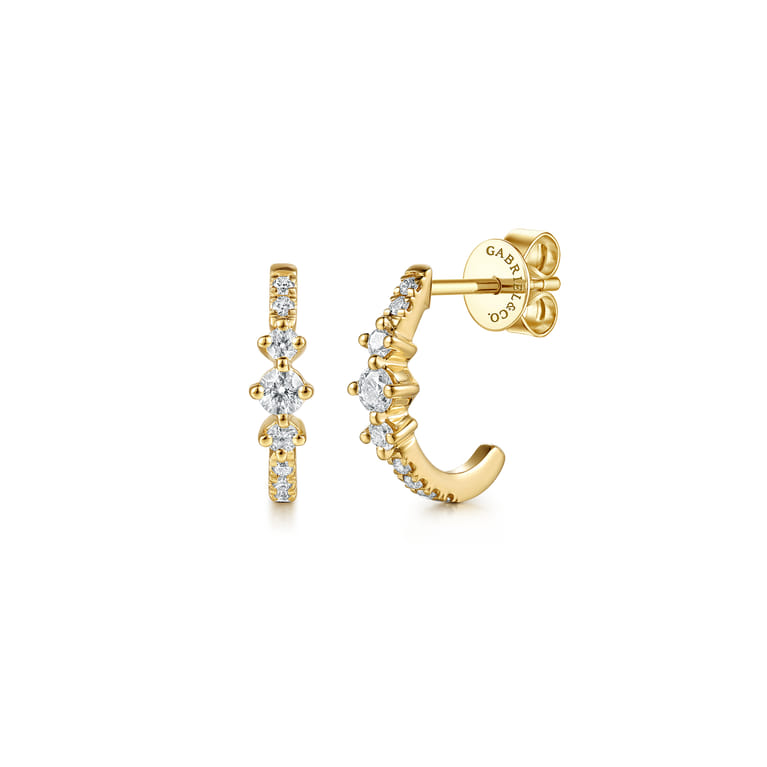 14K Yellow Gold Graduating Diamond J Hoop Earrings - 0.25 ct - Shot 1