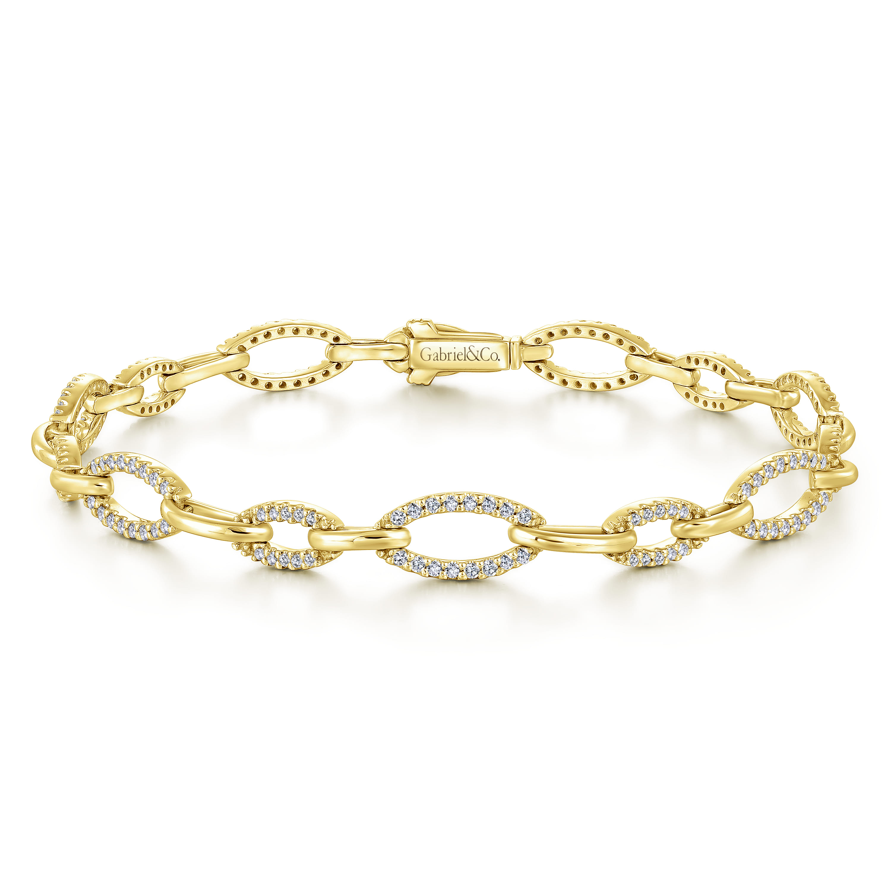 14K Yellow Gold Graduating Diamond Link Tennis Bracelet - 0.9 ct - Shot 1
