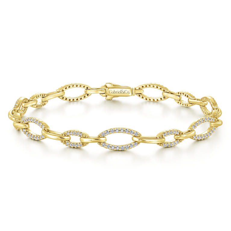 14K Yellow Gold Graduating Diamond Link Tennis Bracelet - 0.9 ct - Shot 1