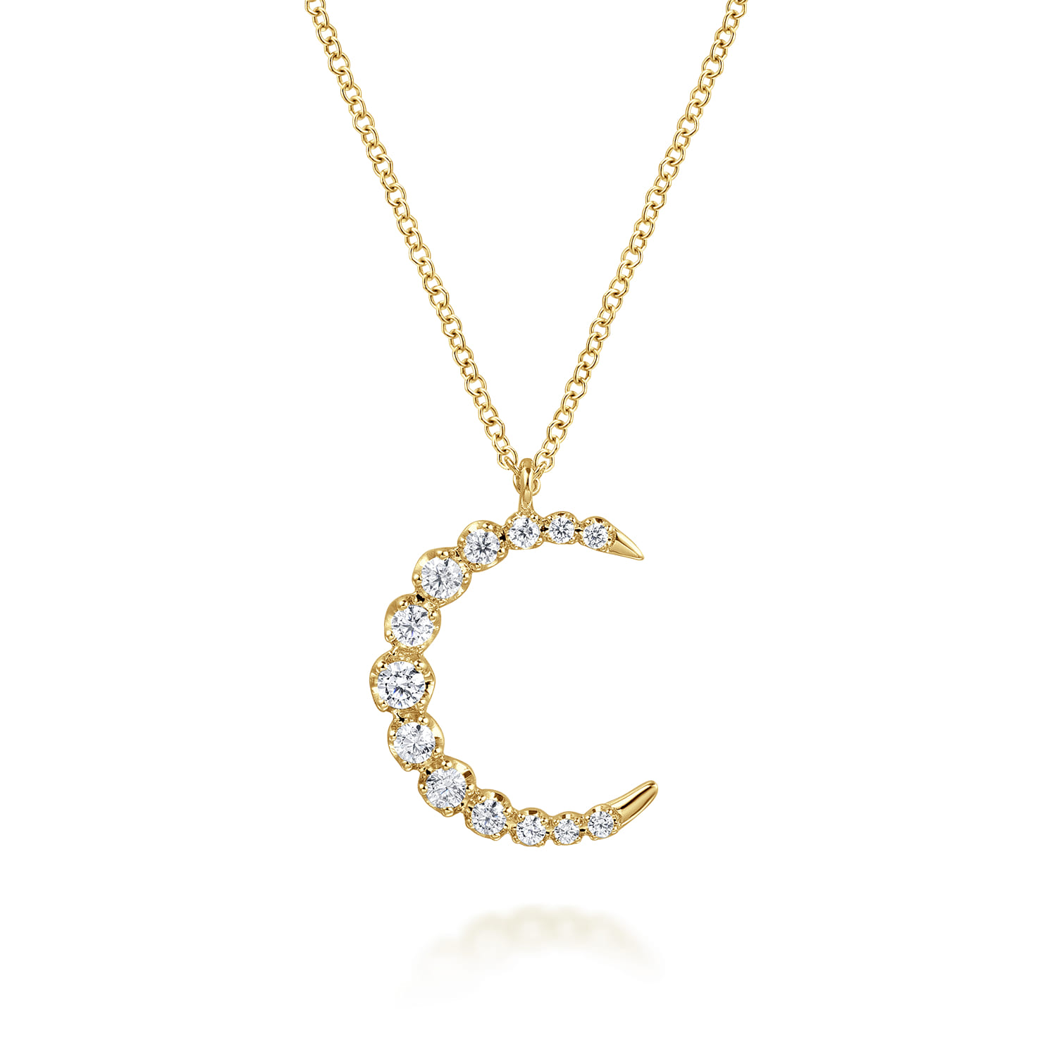 14K Yellow Gold Graduating Diamond Moon Pendant Necklace - 0.34 ct - Shot 1