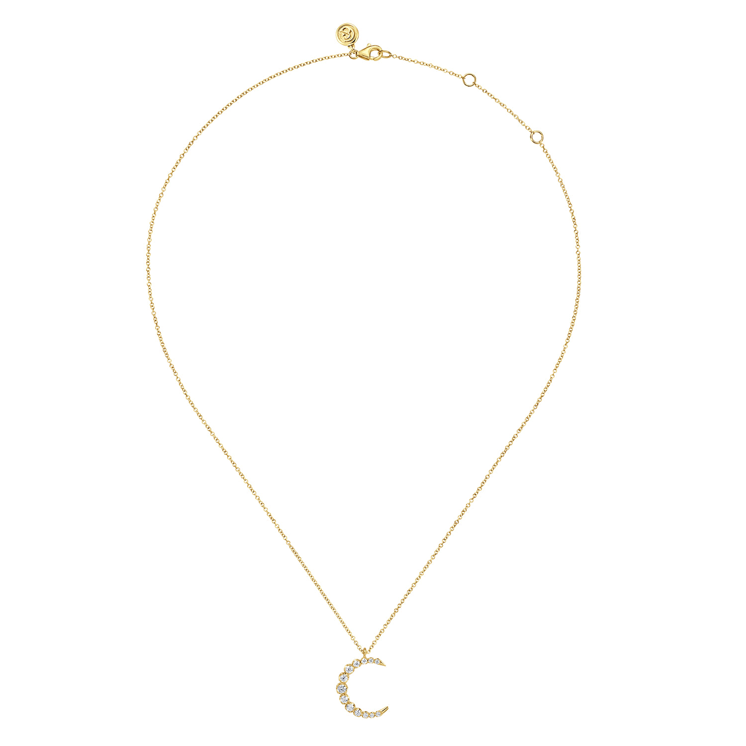 14K Yellow Gold Graduating Diamond Moon Pendant Necklace - 0.34 ct - Shot 2
