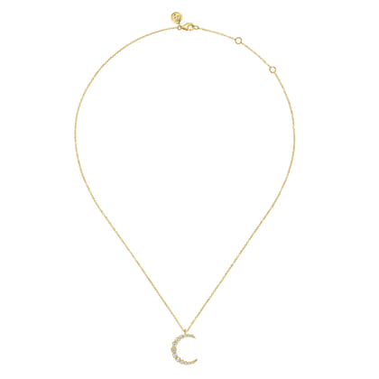 14K Yellow Gold Graduating Diamond Moon Pendant Necklace