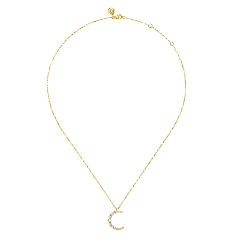 14K Yellow Gold Graduating Diamond Moon Pendant Necklace - 0.34 ct - Shot 2