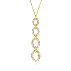 14K Yellow Gold Graduating Diamond Oval Link Drop Pendant Necklace