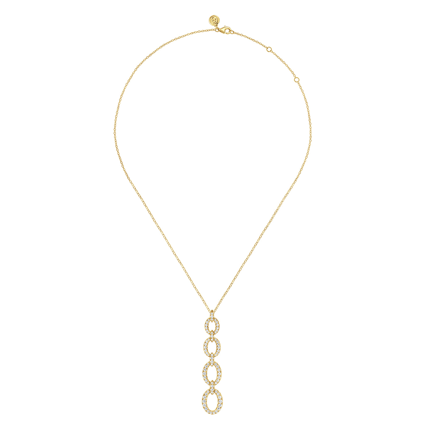 14K Yellow Gold Graduating Diamond Oval Link Drop Pendant Necklace - 1.51 ct - Shot 2