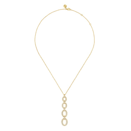 14K Yellow Gold Graduating Diamond Oval Link Drop Pendant Necklace