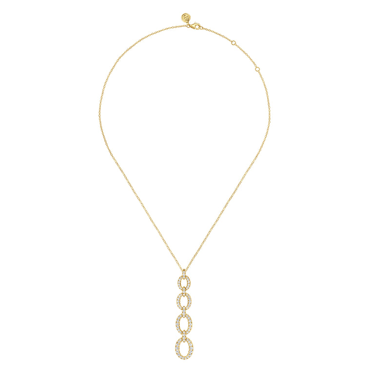 14K Yellow Gold Graduating Diamond Oval Link Drop Pendant Necklace - 1.51 ct - Shot 2