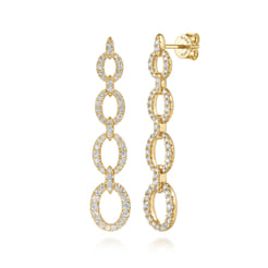 14K Yellow Gold Graduating Diamond Oval Link Stud Drop Earrings