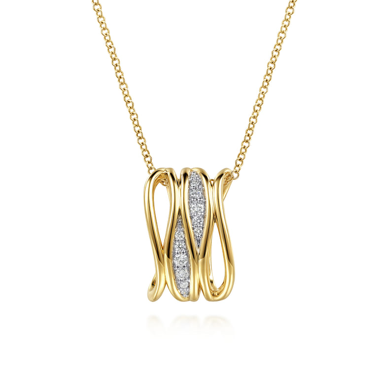 14K Yellow Gold Graduating Diamond Pendant Necklace - 0.14 ct - Shot 1