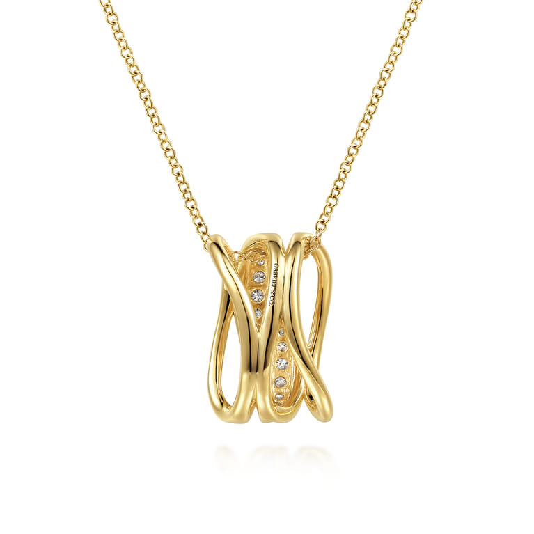 14K Yellow Gold Graduating Diamond Pendant Necklace - 0.14 ct - Shot 2