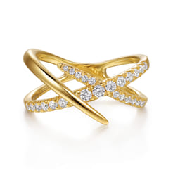 14K Yellow Gold Graduating Diamond Spike Criss Cross Ring