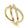 14K Yellow Gold Graduating Diamond Spike Criss Cross Ring - 0.36 ct