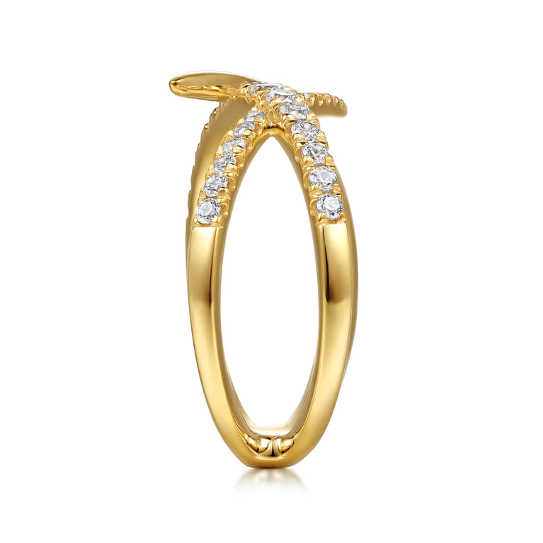 14K Yellow Gold Graduating Diamond Spike Criss Cross Ring - 0.36 ct - Shot 4