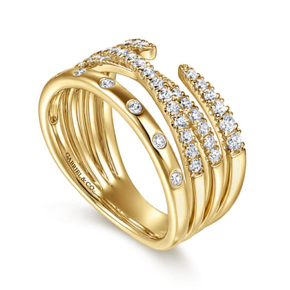 14K Yellow Gold Graduating Diamond Spike Easy Stackable Ring