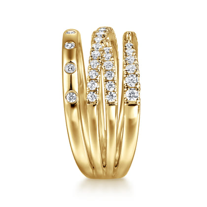 14K Yellow Gold Graduating Diamond Spike Easy Stackable Ring