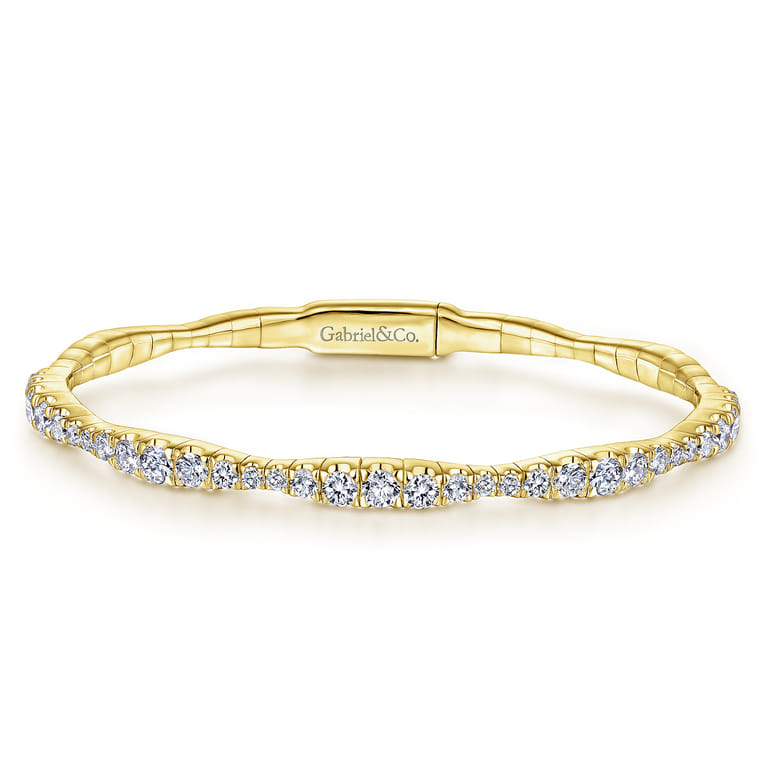 14K Yellow Gold Graduating Diamond Station Bangle - 2 ct - Shot 1
