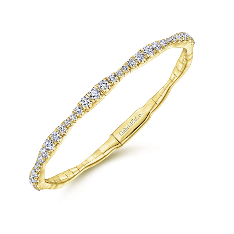 14K Yellow Gold Graduating Diamond Station Bangle - 2.15 ct - Shot 2