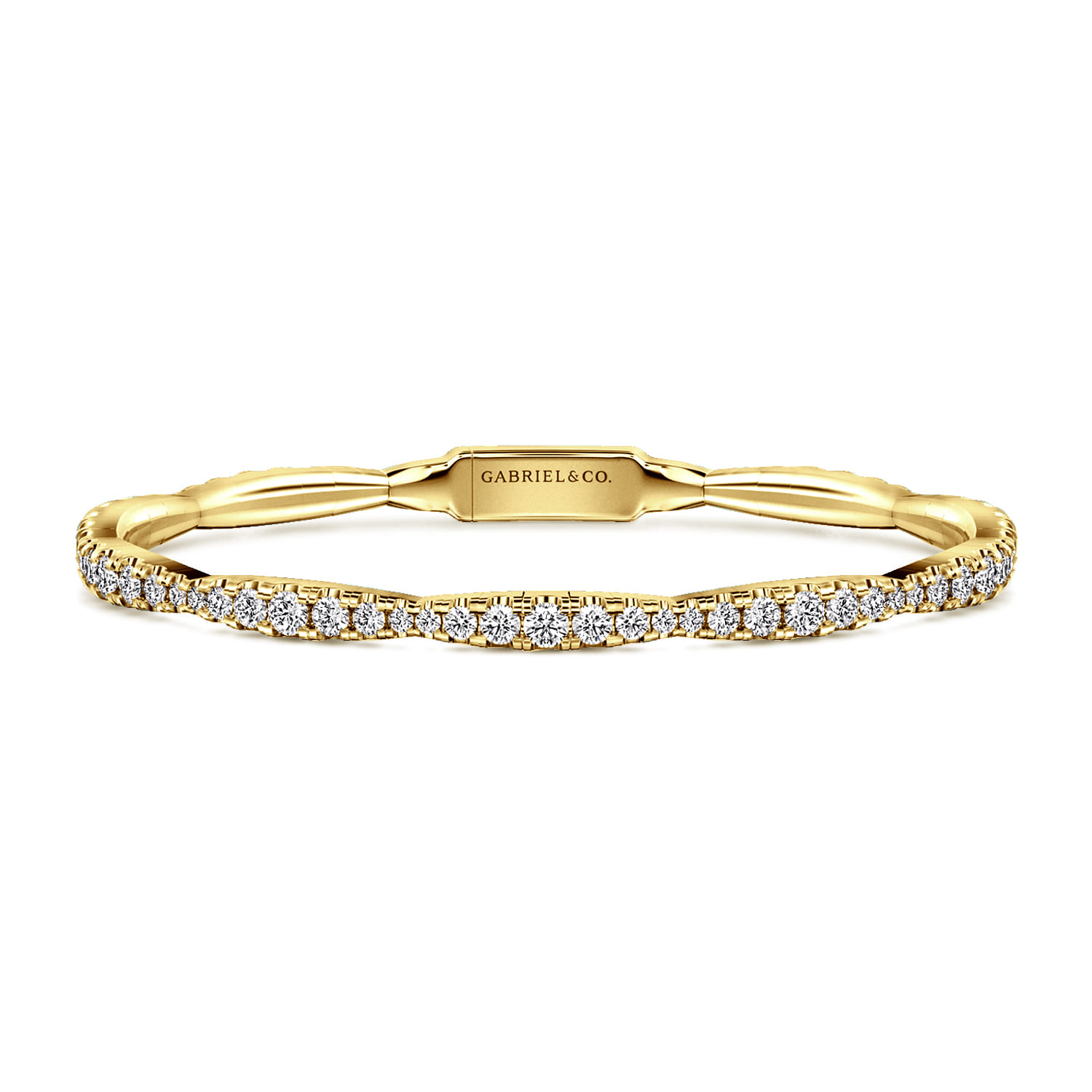 14K Yellow Gold Graduating Diamond Station Bangle - 3 ct - Shot 1