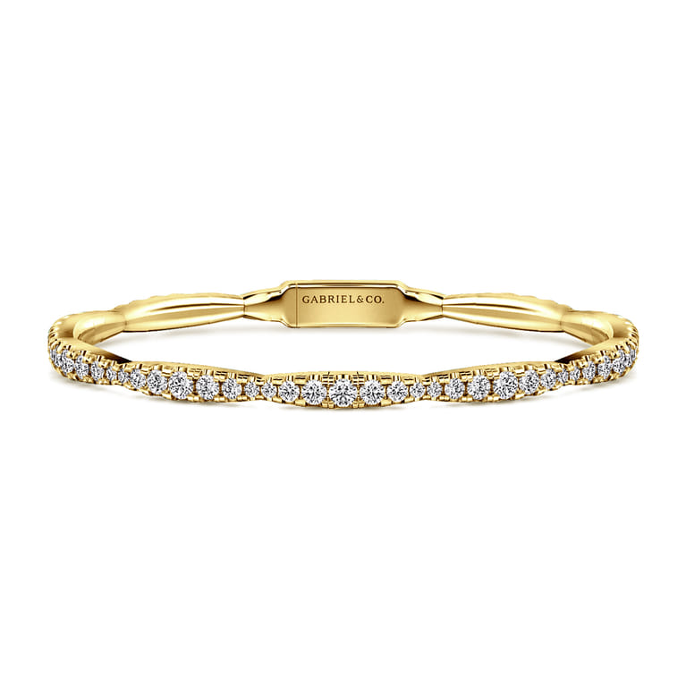 14K Yellow Gold Graduating Diamond Station Bangle - 3 ct - Shot 1