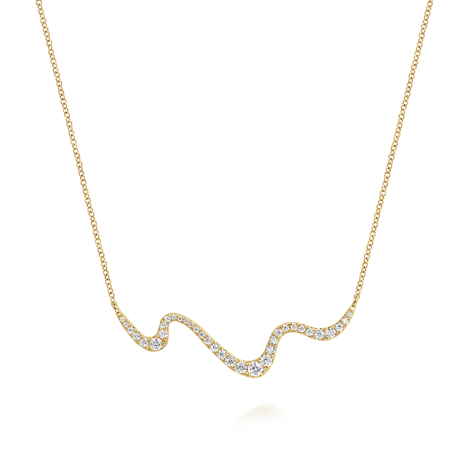14K Yellow Gold Graduating Diamond Wave Bar Necklace - 0.51 ct - Shot 1