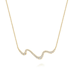 14K Yellow Gold Graduating Diamond Wave Bar Necklace