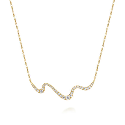 14K Yellow Gold Graduating Diamond Wave Bar Necklace